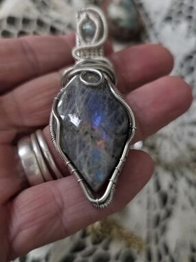 Labradorite Teardrop Wire-Wrapped Pendant in Silver